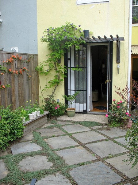 The house was made more attractive by the addition of a wood arbor and native Wisteria vine.